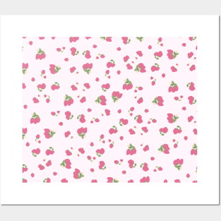 strawberry pattern aesthetic pinterest coquette dollette pink white Posters and Art